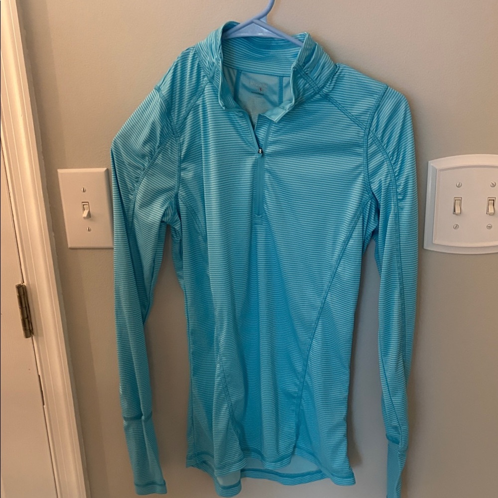 Danskin Now Light Aqua Stripe Long-Sleeve Zip Top